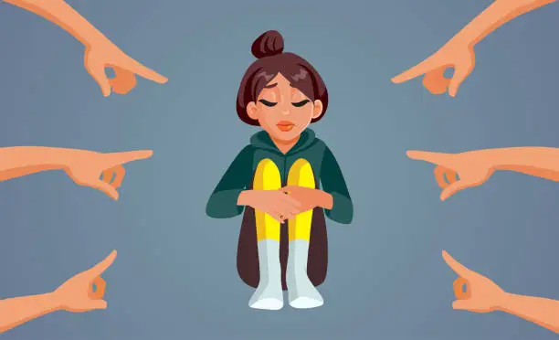 Vector illustration of People Pointing to a Sad Girl Blaming Her Vector Illustration