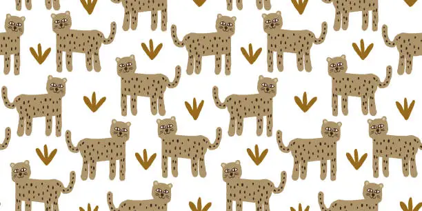 Vector illustration of Hand drawn cheetah seamless pattern