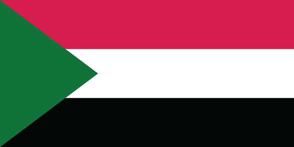 The flag of Sudan. Flag icon. Standard color. Standard size. A rectangular flag. Computer illustration. Digital illustration. Vector illustration.