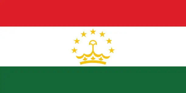 Vector illustration of Tajikistan flag. Flag icon. Standard color. Standard size. A rectangular flag. Computer illustration. Digital illustration. Vector illustration.