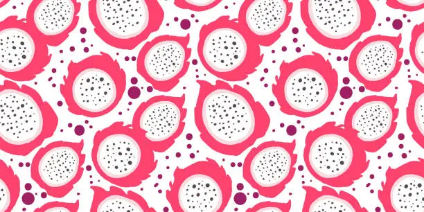 Vector illustration of Hand drawn dragon fruit or pitaya seamless pattern