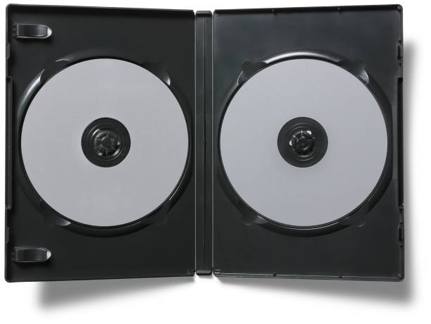 Blank disk with copyspace in red case. Blu-ray disk in jewel case.
