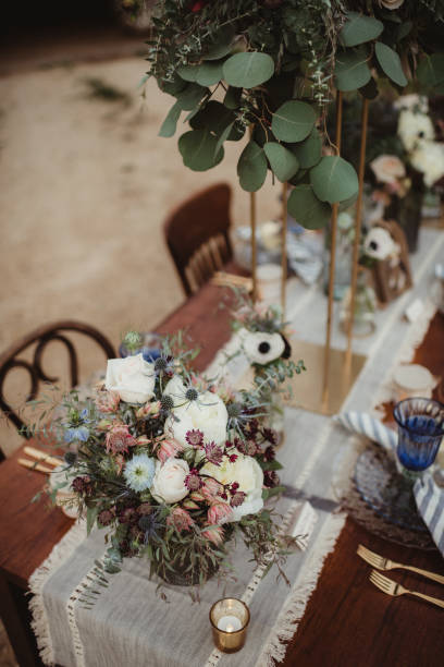istock Wedding reception table from above outside on the farm 2052236820