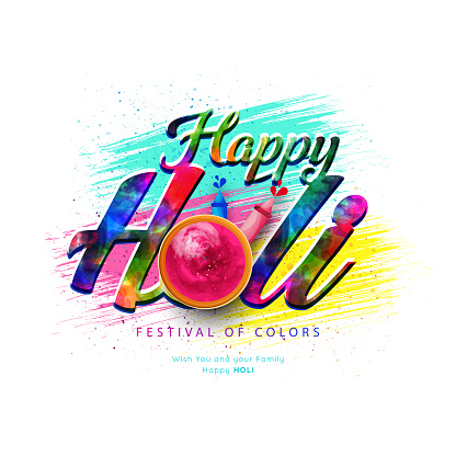 Holi abstract background with paint drops on white background. Indian festival of colors. Vector illustration.