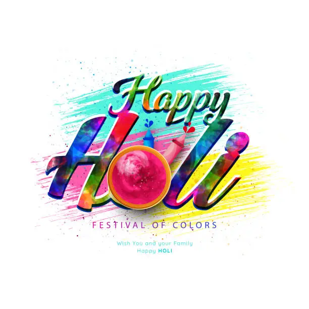 Vector illustration of Holi abstract background with paint drops on white background.