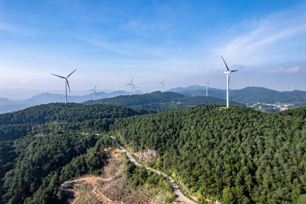 istock Wind turbines installed in forest mountain ranges 2052271533