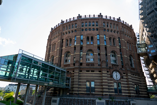 Vienna, Austria - June 18, 2023: Gasometer a former gas tank in Vienna which are now apartments and entertainment use