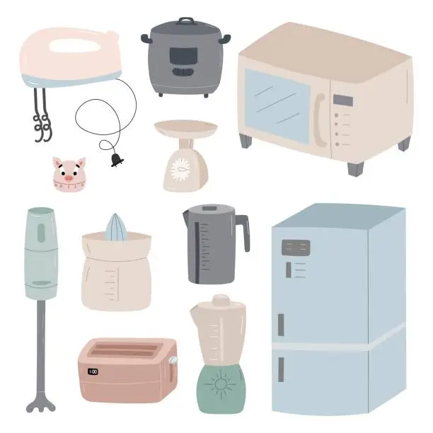 Vector illustration of Vector set of kitchen electrical appliances.