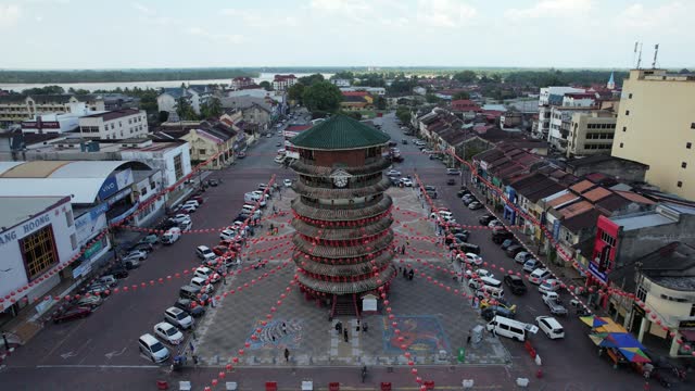 Aerial View of the Leaning Tower of Teluk Intan
