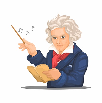 Beethoven Musician Composer And Pianist Figure Character Cartoon Illustration Vector