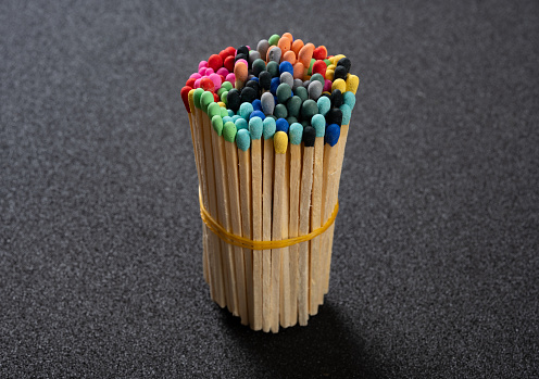 angle view bunch of colorful matchsticks at horizontal composition