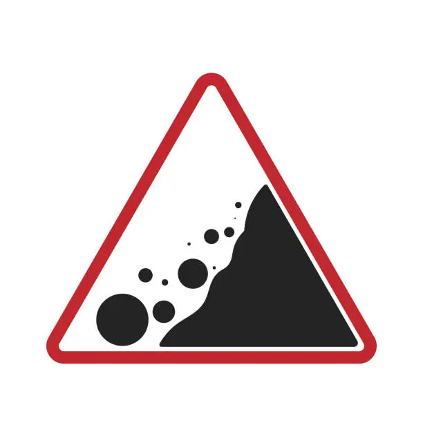 Vector illustration of Isolated triangle landslides, falling rock and stone fo safety road sign