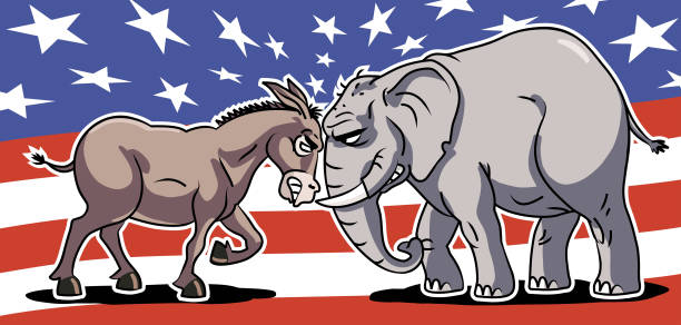 istock Democratic Donkey vs. Republican Elephant- U.S. Politics Party Mascots 2052356588