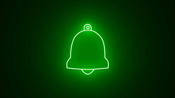 notification neon icon. alarm bell isolated on black background, neon line ringing bell icon. glowing neon bell sign outline notification pictogram. alarm symbol, service bell, handbell symbol, - service bell flash zdjęcia i obrazy z banku zdjęć