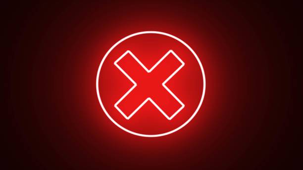 Red isolated 3d rendering sign removal or delete icon. neon line X Mark, Cross in circle icon isolated on black background. Exit error delete icon neon glowing sign.
