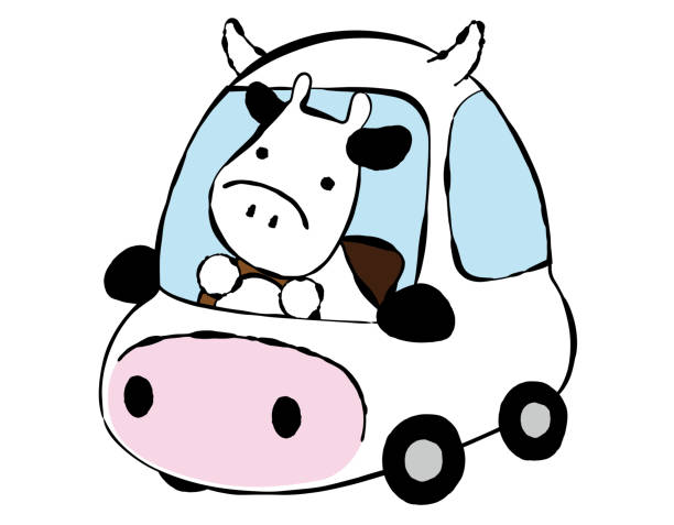 ilustrações, clipart, desenhos animados e ícones de uma vaca dirigindo um carro em forma de vaca / material de ilustração (ilustração vetorial) - cattle drive