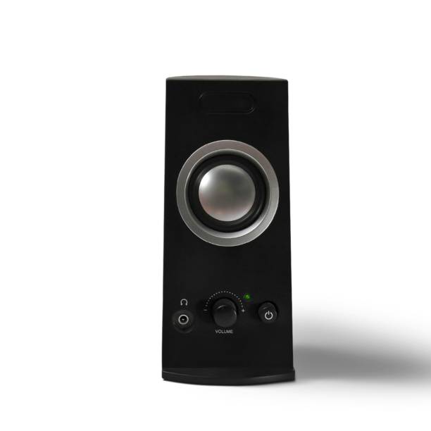 Hifi black loud speaker box in close up.Professional audio equipment