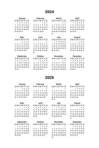 Calendar 2024 printable vector template, 2024 new year annual calendar layout.