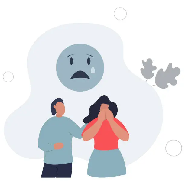 Vector illustration of Empathy as psychological understanding or intelligence.Friendship support in depression or grief moment .flat vector illustration.