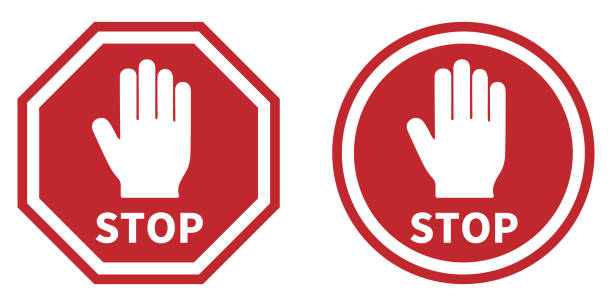 stockillustraties, clipart, cartoons en iconen met red icon on stop sign - stopbord