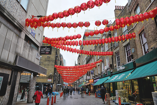Gerrard Street in Chinatown, Soho, West End, Inner London, 