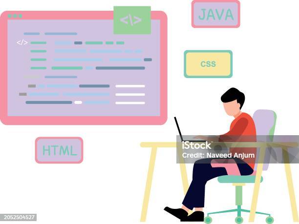 The Boy Is Working On Java Coding Stock Illustration - Download Image ...