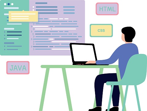 The Guy Is Doing Java Css And Html Coding Stock Illustration - Download ...