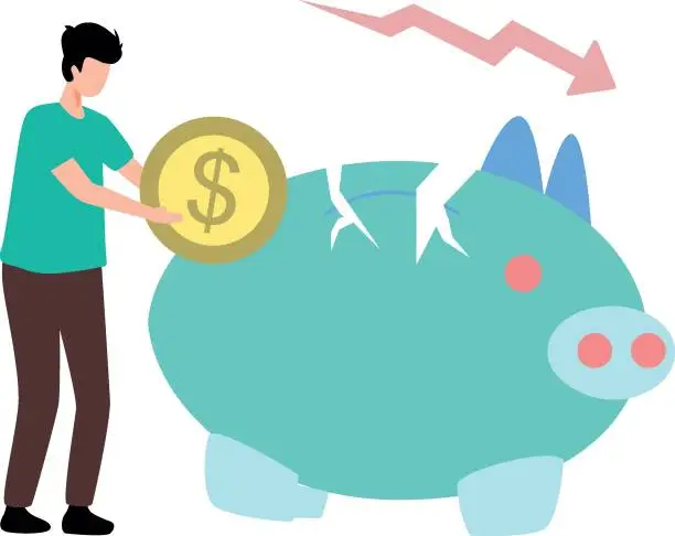 Vector illustration of The piggy bank is broken.