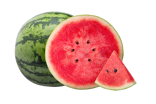 Slices of Ripe Watermelon on a Plate. Triangular watermelon slices isolated on a white background