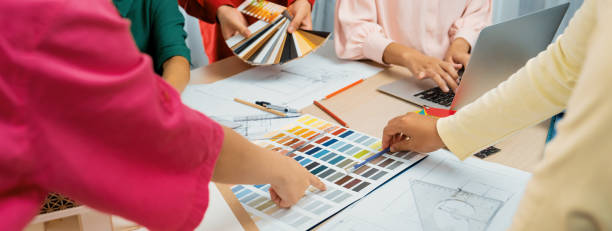 istock Professional designer team brainstorm about color of material. Variegated. 2052509103