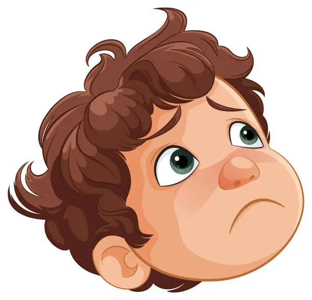 Vector illustration of Vector illustration of a boy with a concerned look.