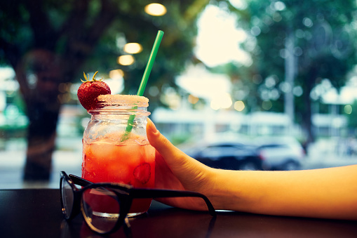 non-alcoholic cocktail glasses on a table in a cafe leisure lifestyle