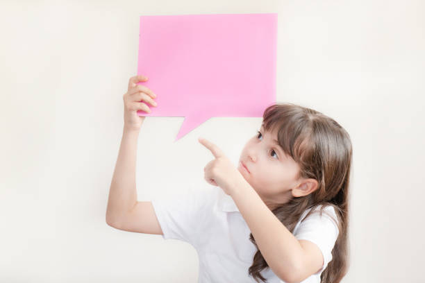 Little beautiful cute girl with speech bubble