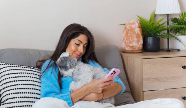 istock Smiling Woman using her phone at home 2052545740