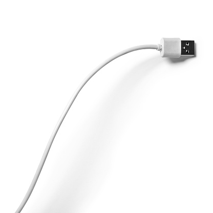 Close up view USB charging cable isolated on white background.