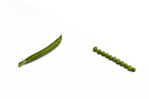 Close up of green  peas on a table with white background