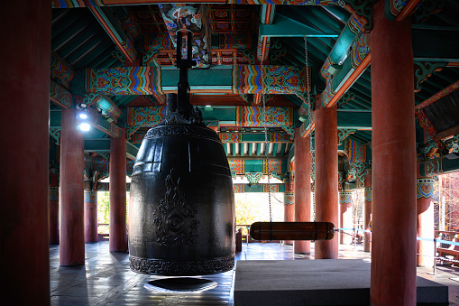 Seoul Korea Landmark Historic Architecture of Jong-Gag, the Pavilion with Bosingak Ornate Bell, once used for telling time