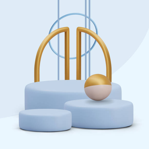 istock Golden composition with stages in blue colors. Cosmetic or product presentation 2052637995