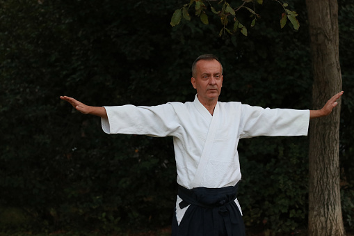 training nature aikido master mature active senior healthy lifestyle