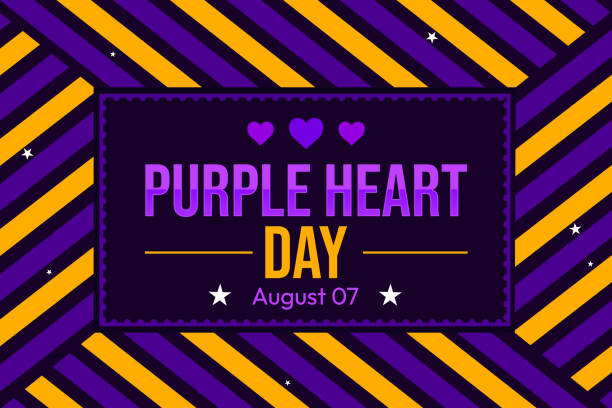 illustrations, cliparts, dessins animés et icônes de papier peint purple heart day avec des formes colorées et une typographie à l’intérieur de la boîte. la journée patriotique du cœur violet est célébrée le 7 août de chaque année - medal military purple heart medal award