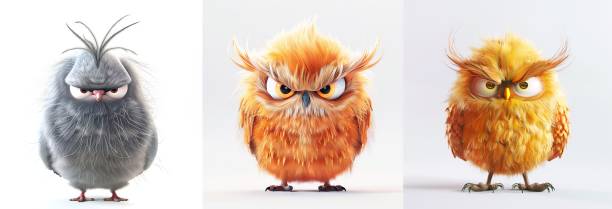 angry funny owls isolated on a white background