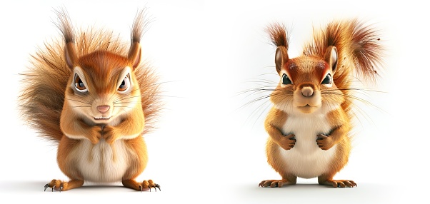 angry funny squirrels isolated on a white background