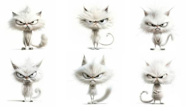 angry funny white cats isolated on a white background