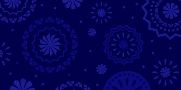 Vector illustration of Hispanic heritage month background. Vector banner, poster for social media, networks. Greeting card with copy space. National Hispanic heritage month text, Papel Picado pattern on blue background.