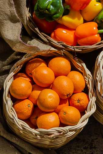 fresh vegetables and fruits in a basket at the green market