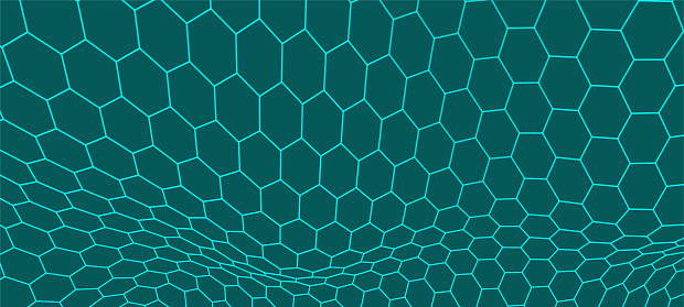 Futuristic hexagon background. Futuristic honeycomb concept. Wave of particles. Data technology background. 3D Vector illustration.