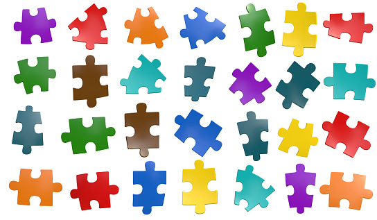 Colorful Puzzle Pieces , This is a 3d rendered computer generated image. Isolated on white.
