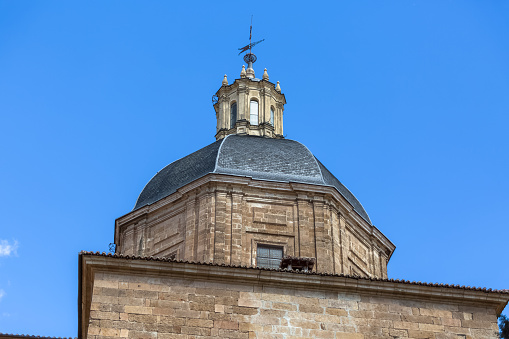 Salamanca Spain - 05 12 2021: Detail view at the amazing classic cupola dome at the Convent at the Agustinas and Purisima Church, a barroque catholic temple in Salamanca downtown city