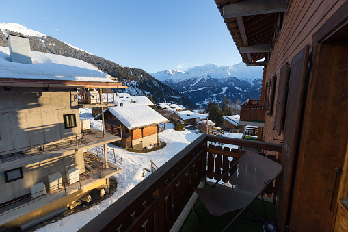 Chalets dot the side of the mountain in this exclusive ski resort famous for it's off-piste skiing