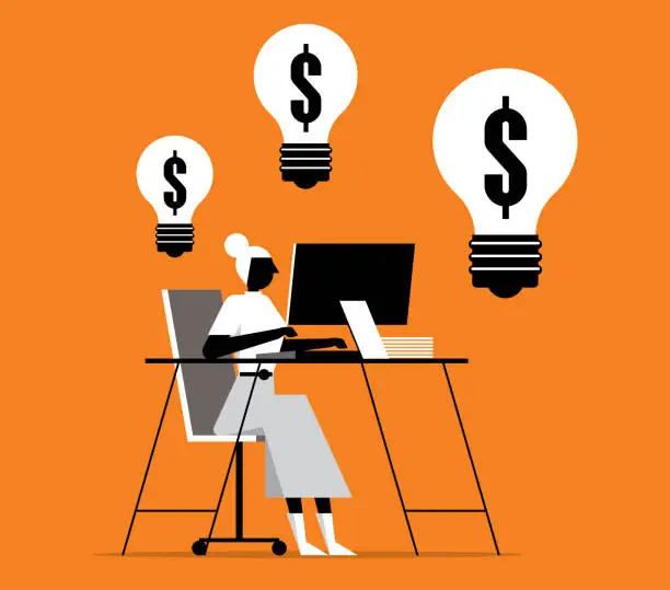 Vector illustration of Finding Idea - Businesswoman